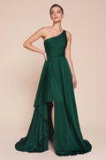 Vestido Línea A Verde Esmeralda Un Hombro — Mons Boutique Concepción