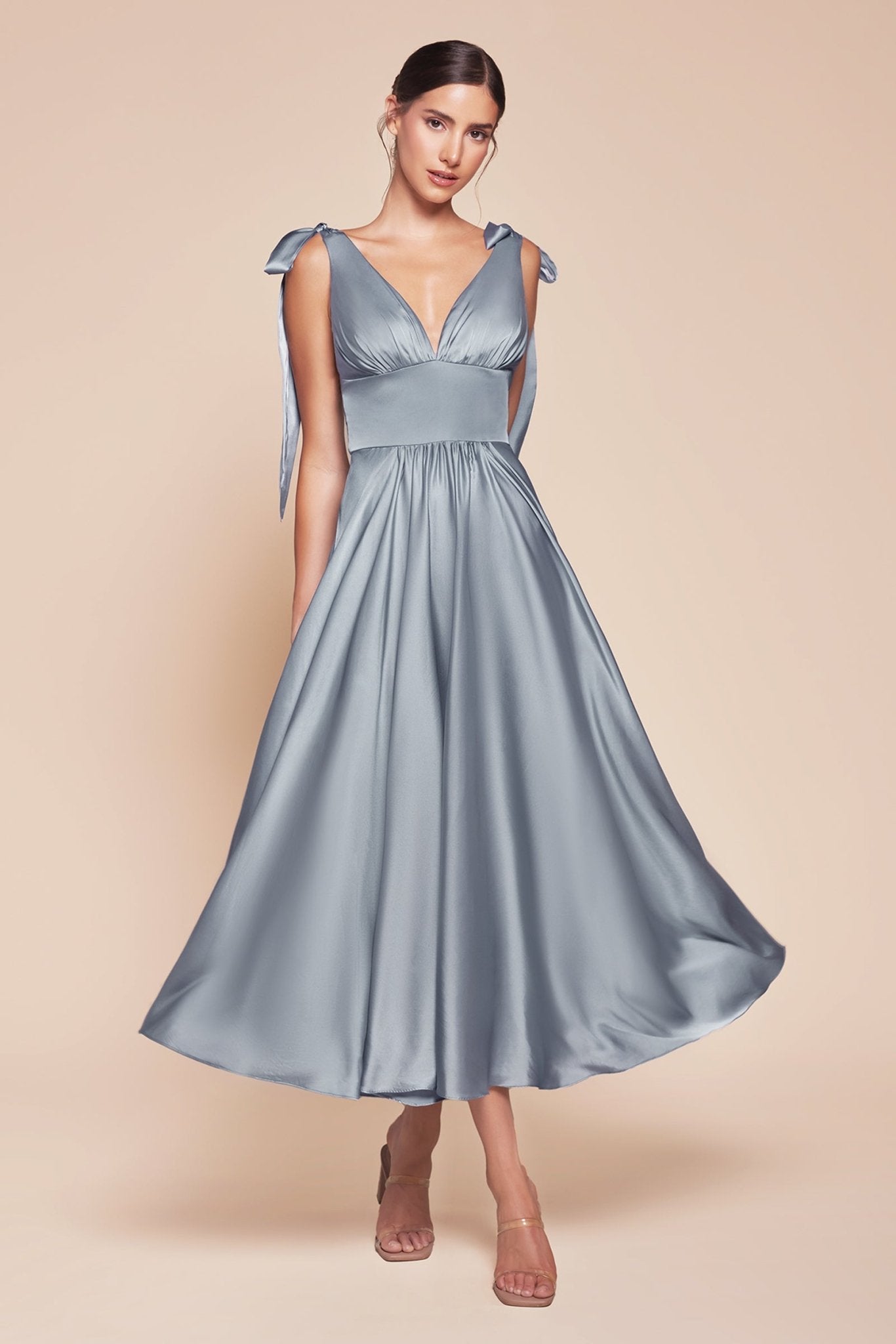 Vestido Midi Línea A con Tiras en Azul Humo — Mons Boutique Concepción