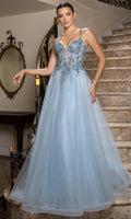 Vestido Línea A Azul Escote en V en Azul Humo — Mons Boutique Concepción