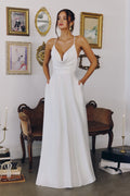 Vestido de Novia Satén Escote Drapeado en Blanco Hueso — Mons Boutique Concepción