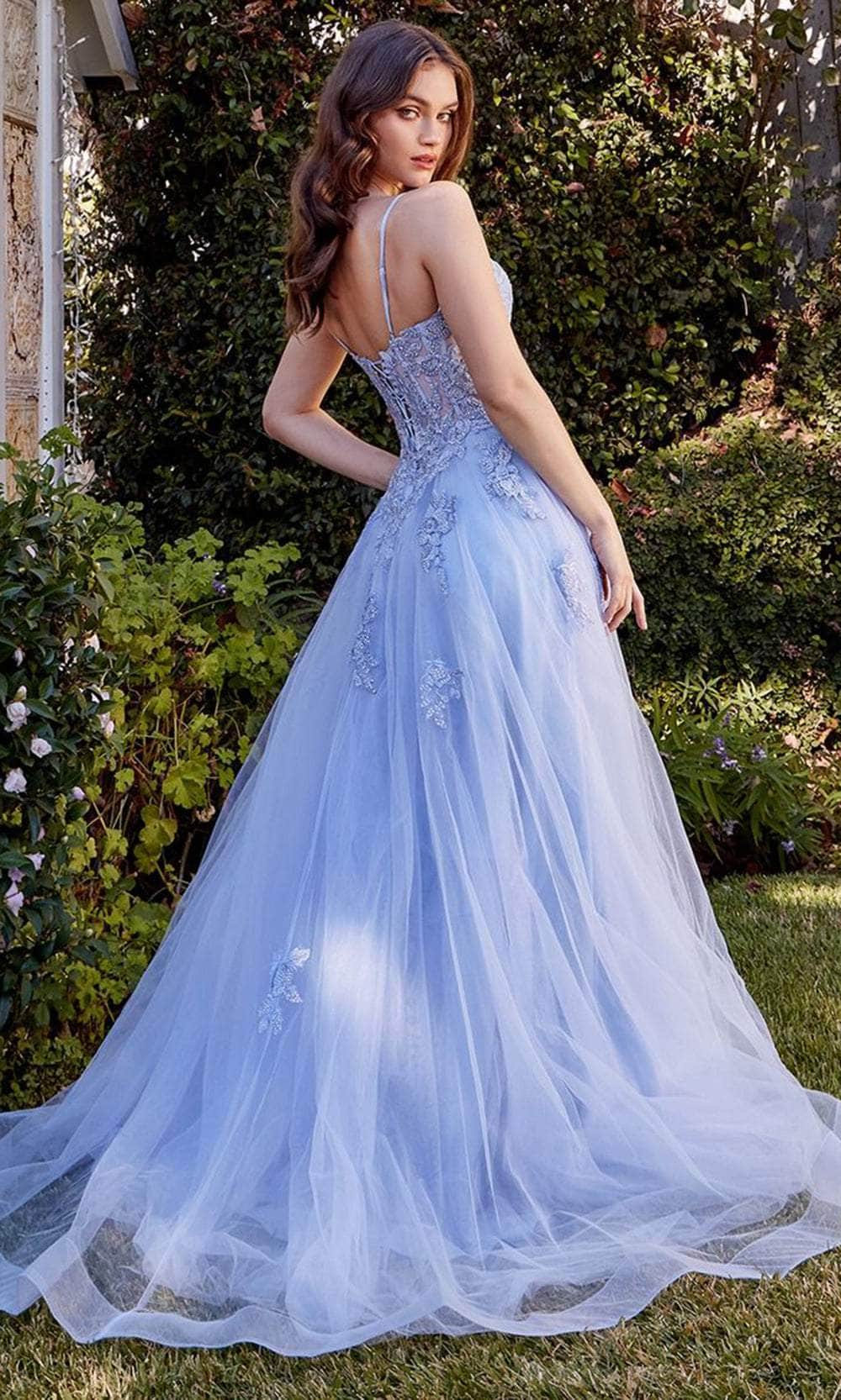 Vestido Línea A Encaje Escote en V en Azul — Mons Boutique Concepción