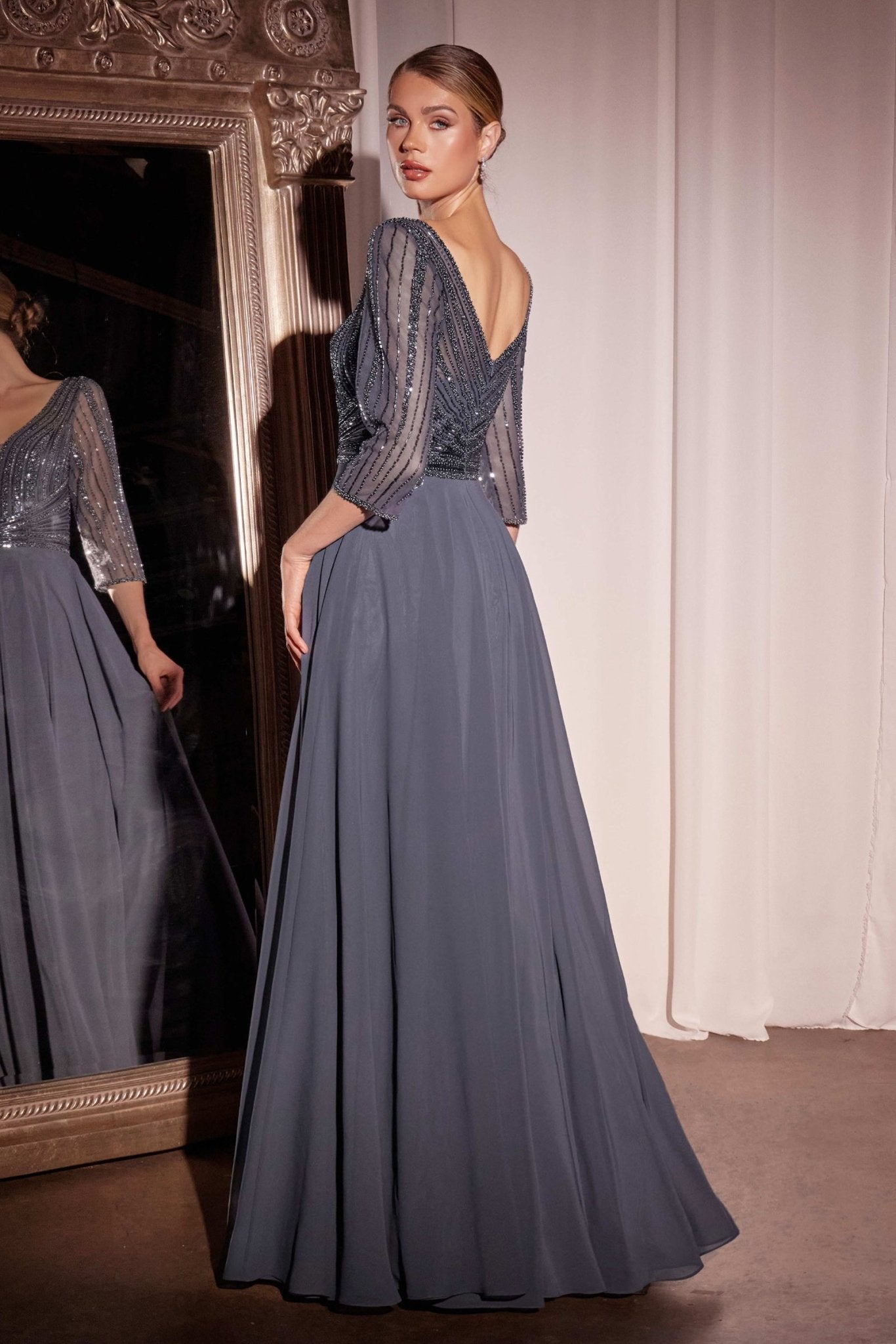 Vestido Línea A Chifón Manga Larga — Mons Boutique Concepción