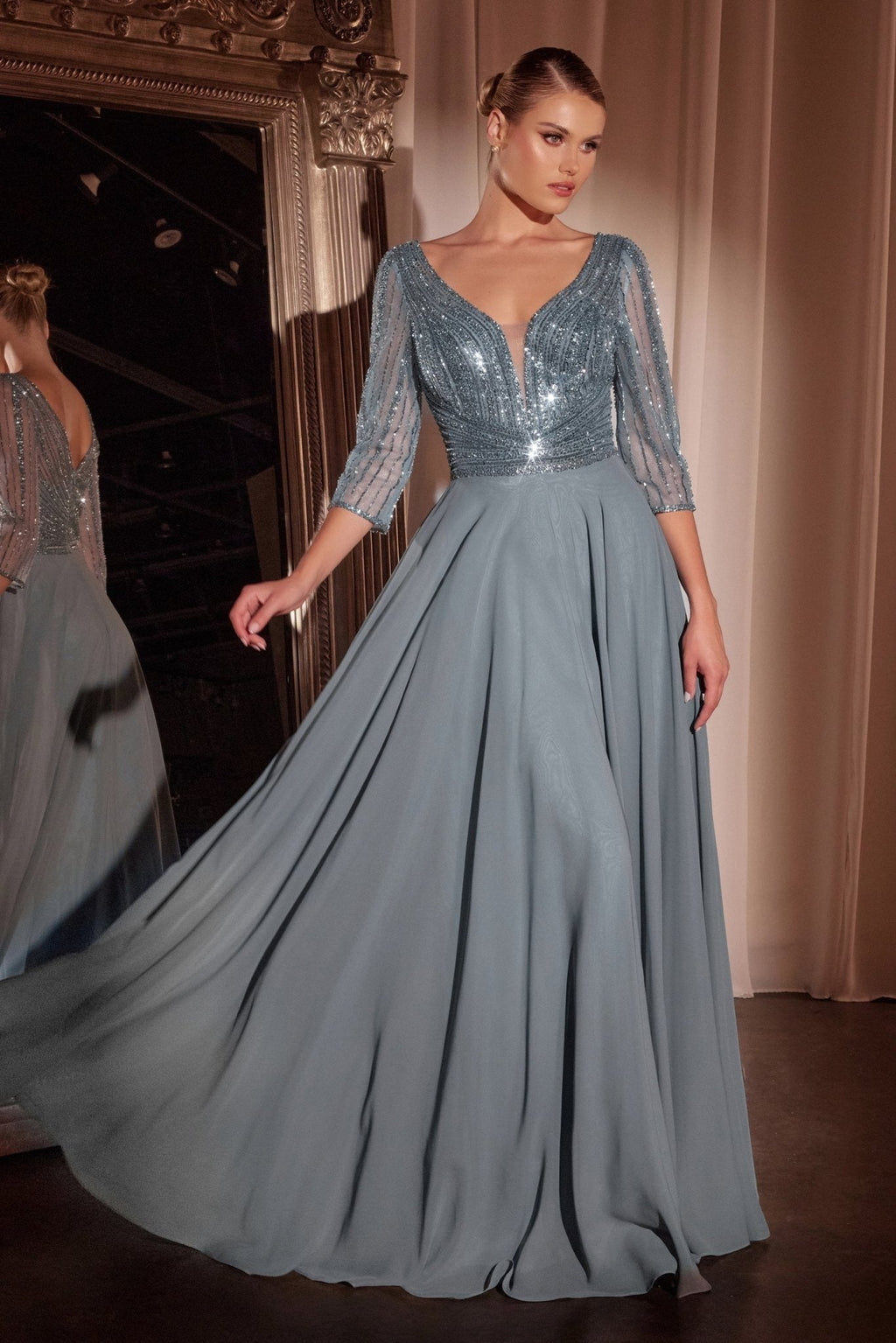 Vestido Línea A Chifón Manga Larga — Mons Boutique Concepción