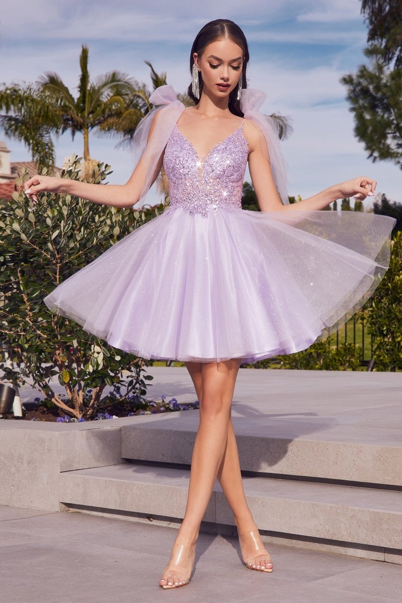 Vestido Corto Tul Glitter Lila en Lavanda — Mons Boutique Concepción
