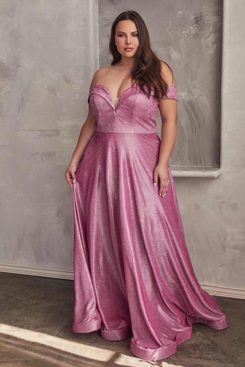 Vestido Princesa Metálico Hombros Descubiertos en Rosa — Mons Boutique Concepción
