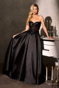 Vestido Línea A Mikado con Pedrería en Negro — Mons Boutique Concepción