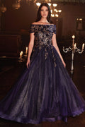 Vestido Línea A Azul Marino con Cola — Mons Boutique Concepción